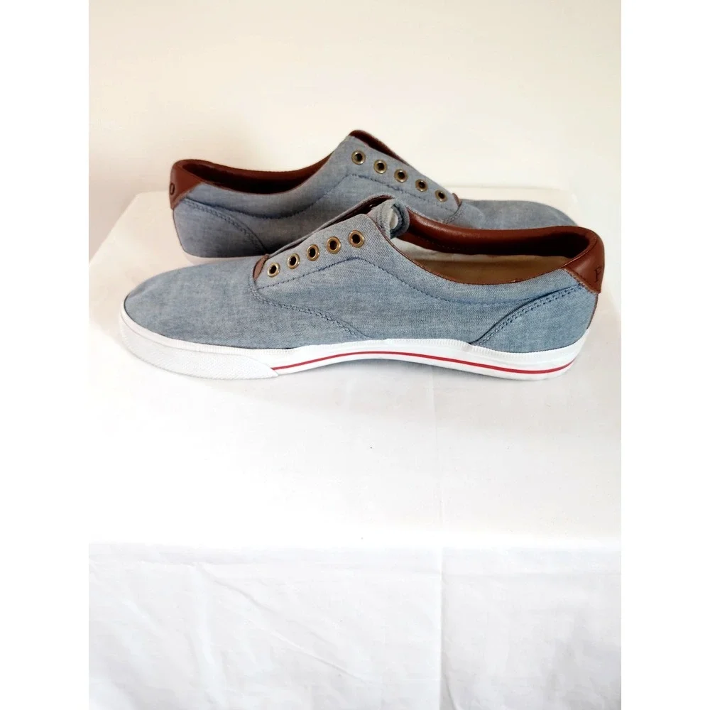 Polo Ralph Lauren Men 13D Vito Sneakers Blue Chambray Red Pony Shoes Resort Wear
